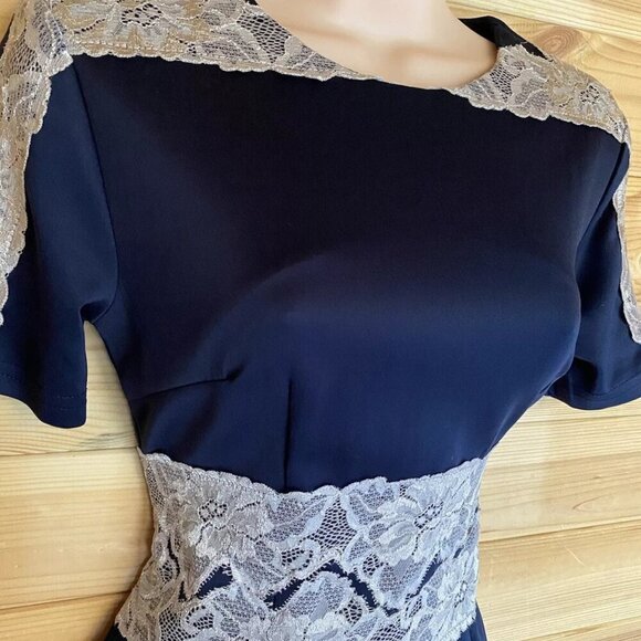 AX PARIS Vintage Vibe Lace Accent Waist & Bodice Blue NWT NEW Sz 4 - Picture 5 of 16